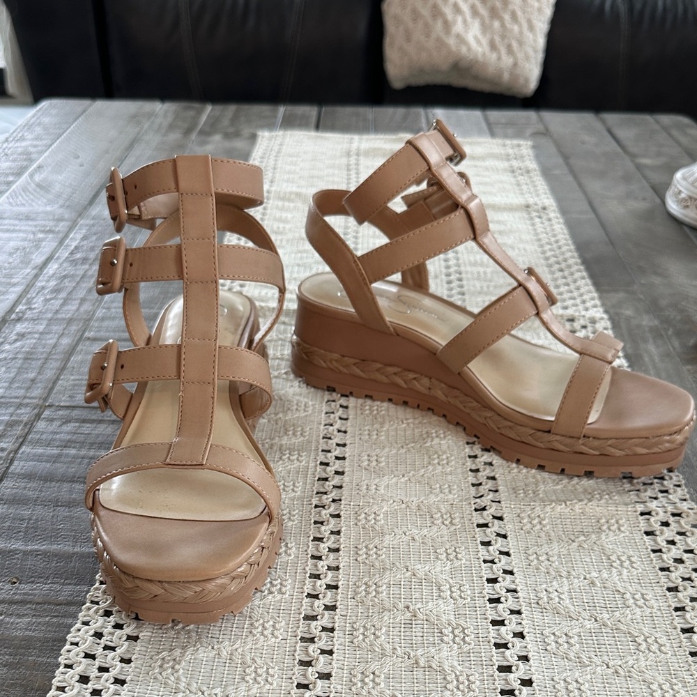 Jessica Simpson Tan Strappy Platform Wedge Sandals